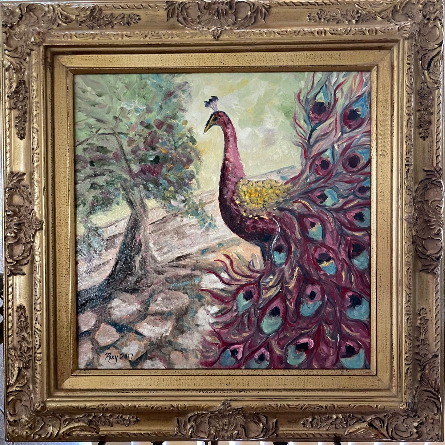Purple Peacock -Original Cotswold Oil Painting Framed