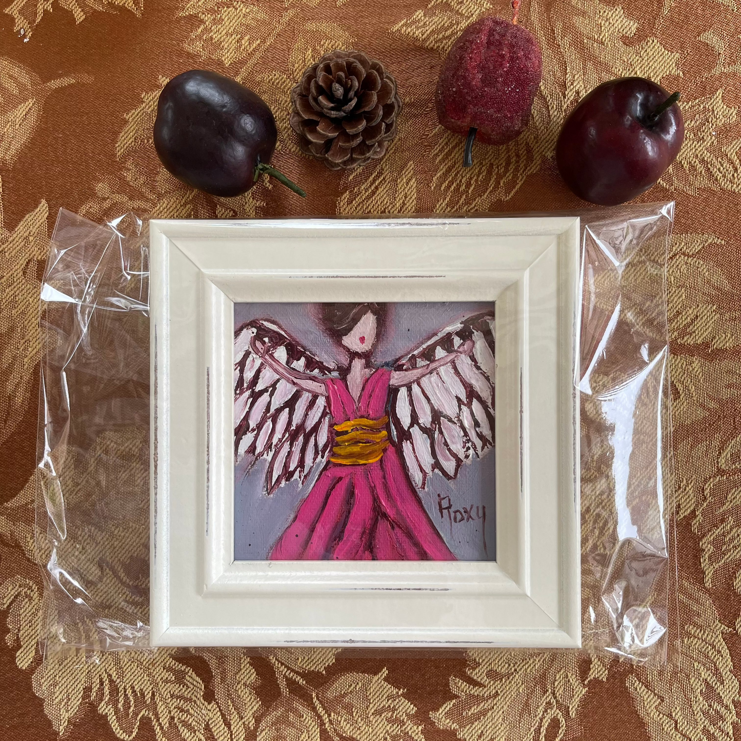 Pink Angel Original Oil Painting 4x4 Framed