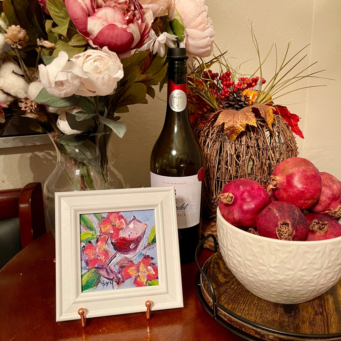 Sips of Spring-Original Oil Painting 4x4 Framed