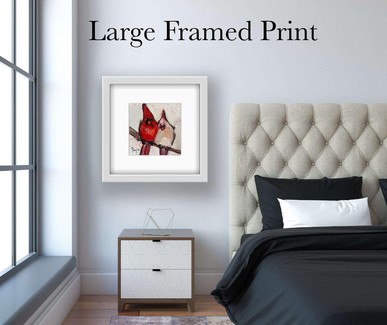 Cute Couple (Cardinals) Original Oil Painting 4x4 Framed