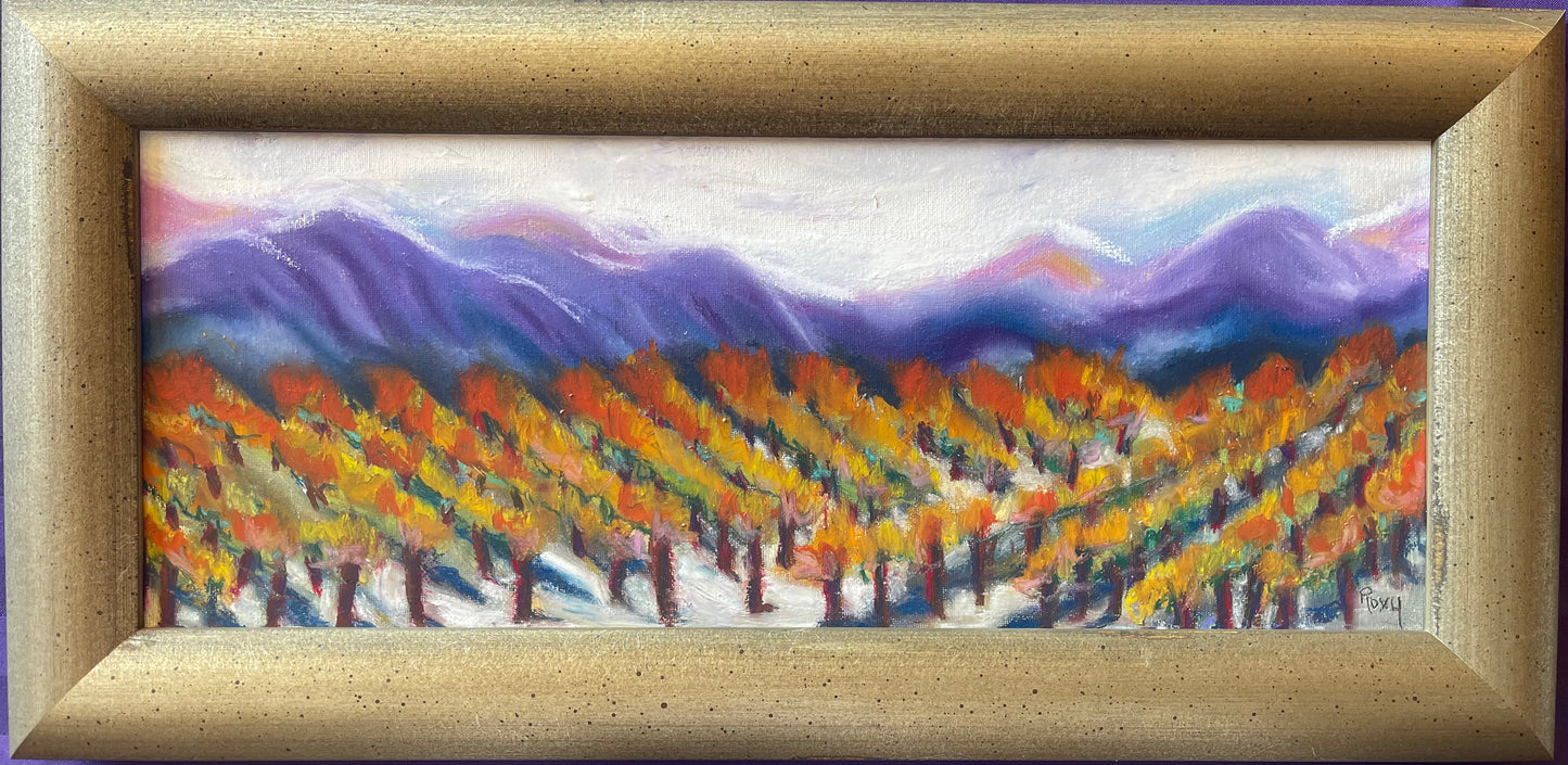 Misty Vines-Peinture pastel à l’huile originale 8 x 20 encadrée