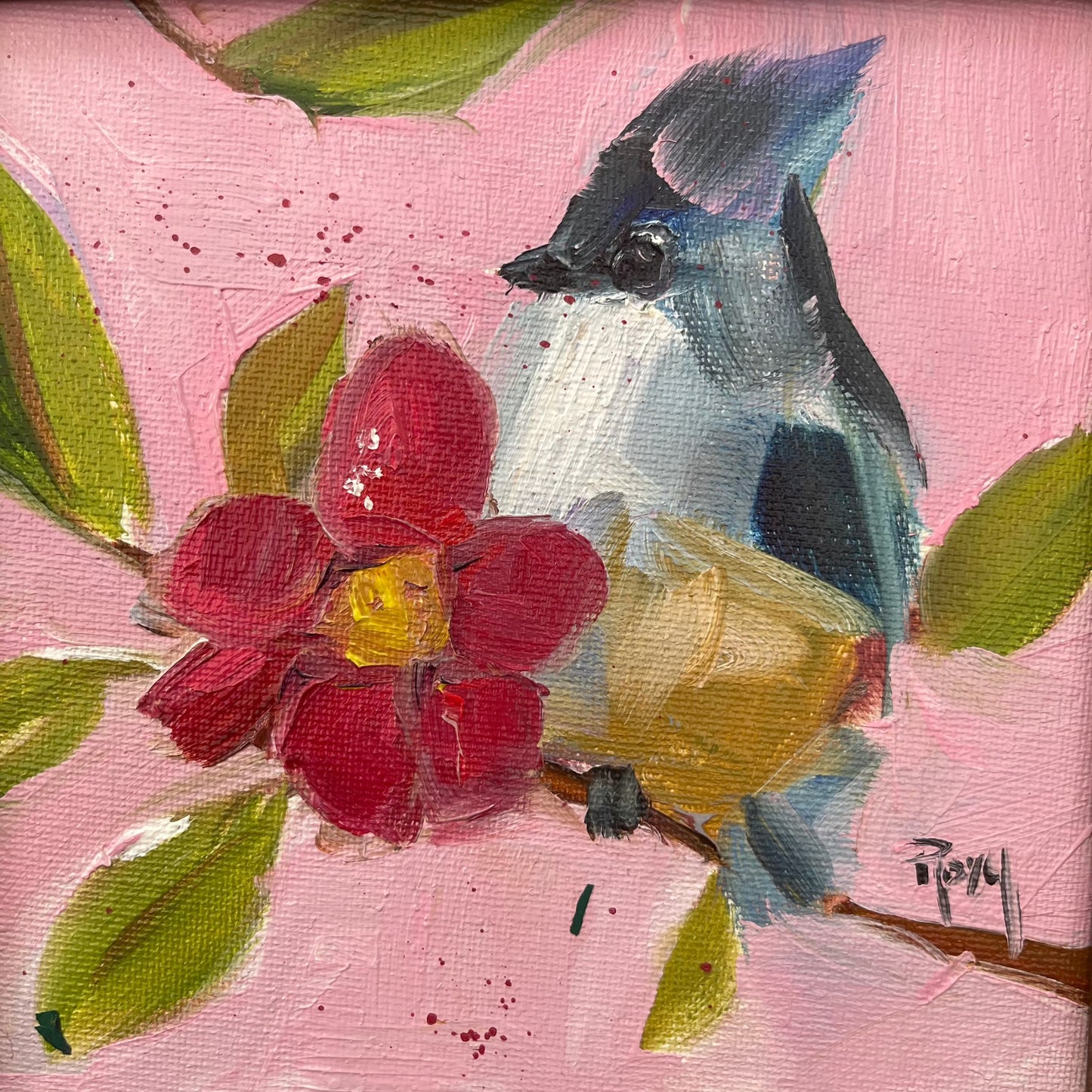 Tufted Titmouse-Original Oil Painting Framed