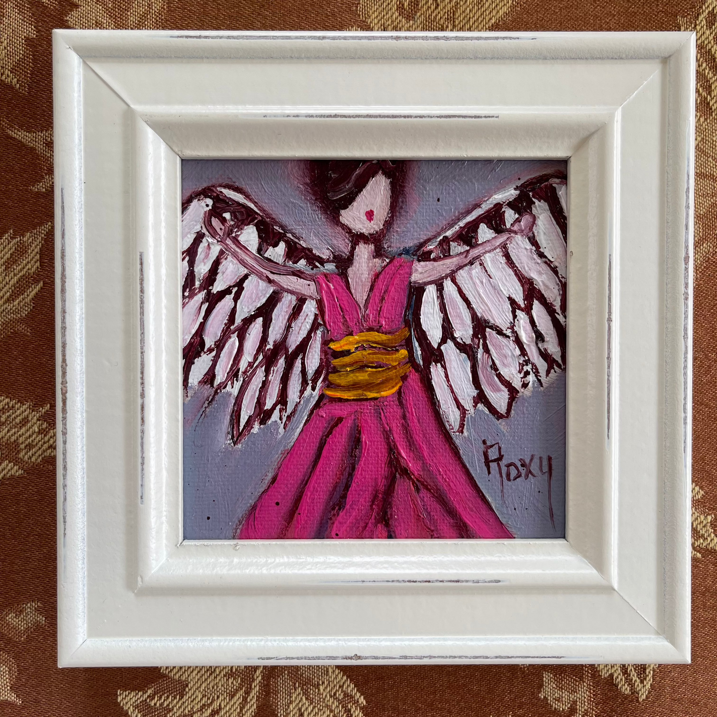 Pink Angel Original Oil Painting 4x4 Framed