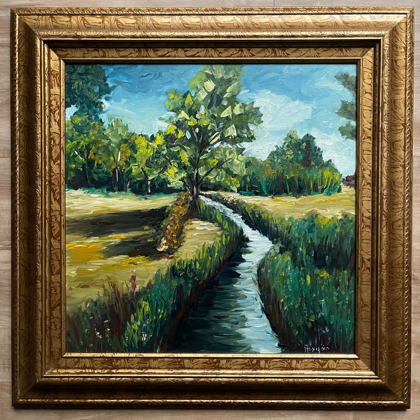 A Countryside View near the Old New Inn Cotswolds -Original Contemporary Impressionism Oil Landscape Painting Framed