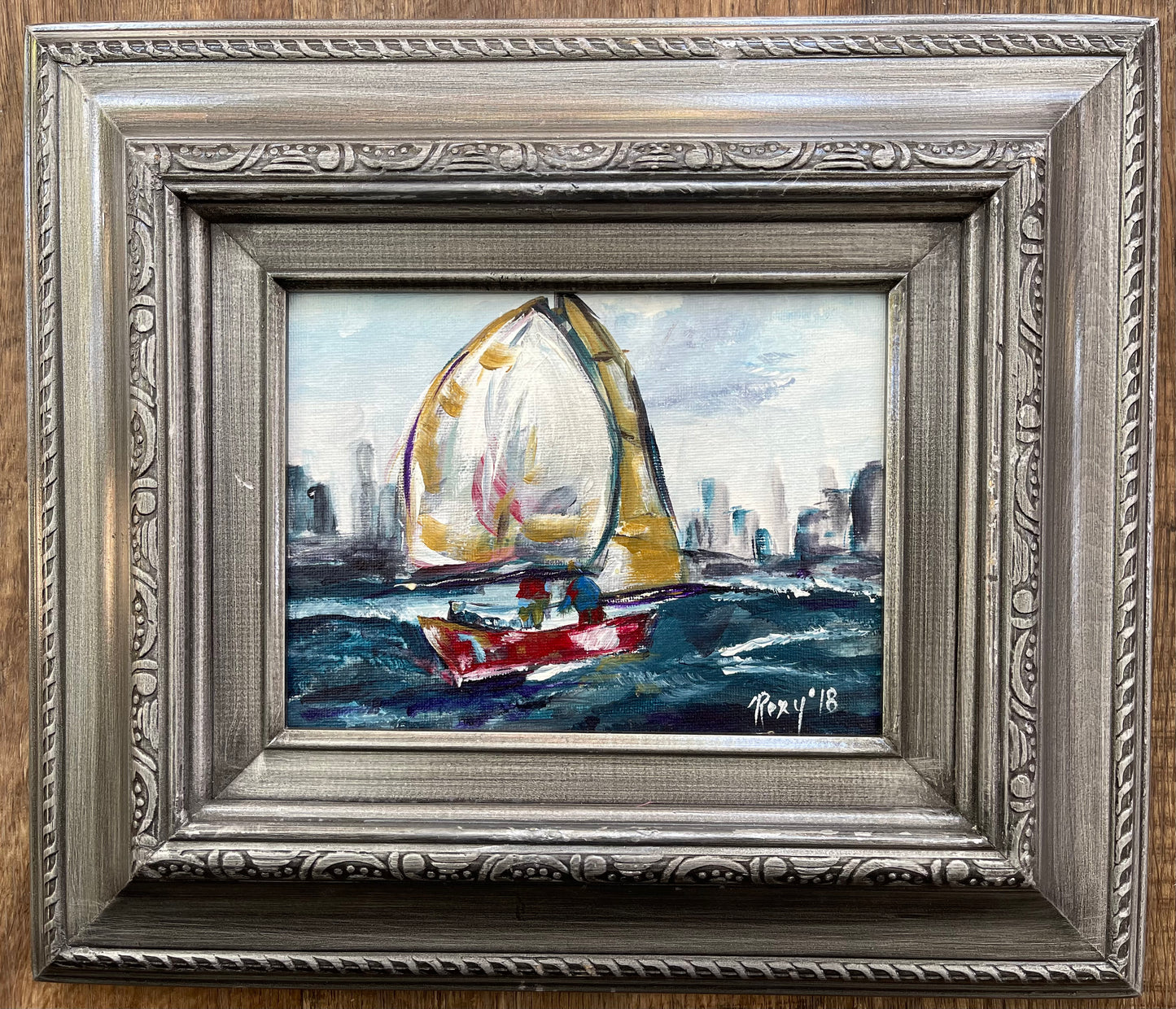 Hudson Sail-Original Acrylic Painting-6 x 8 Framed