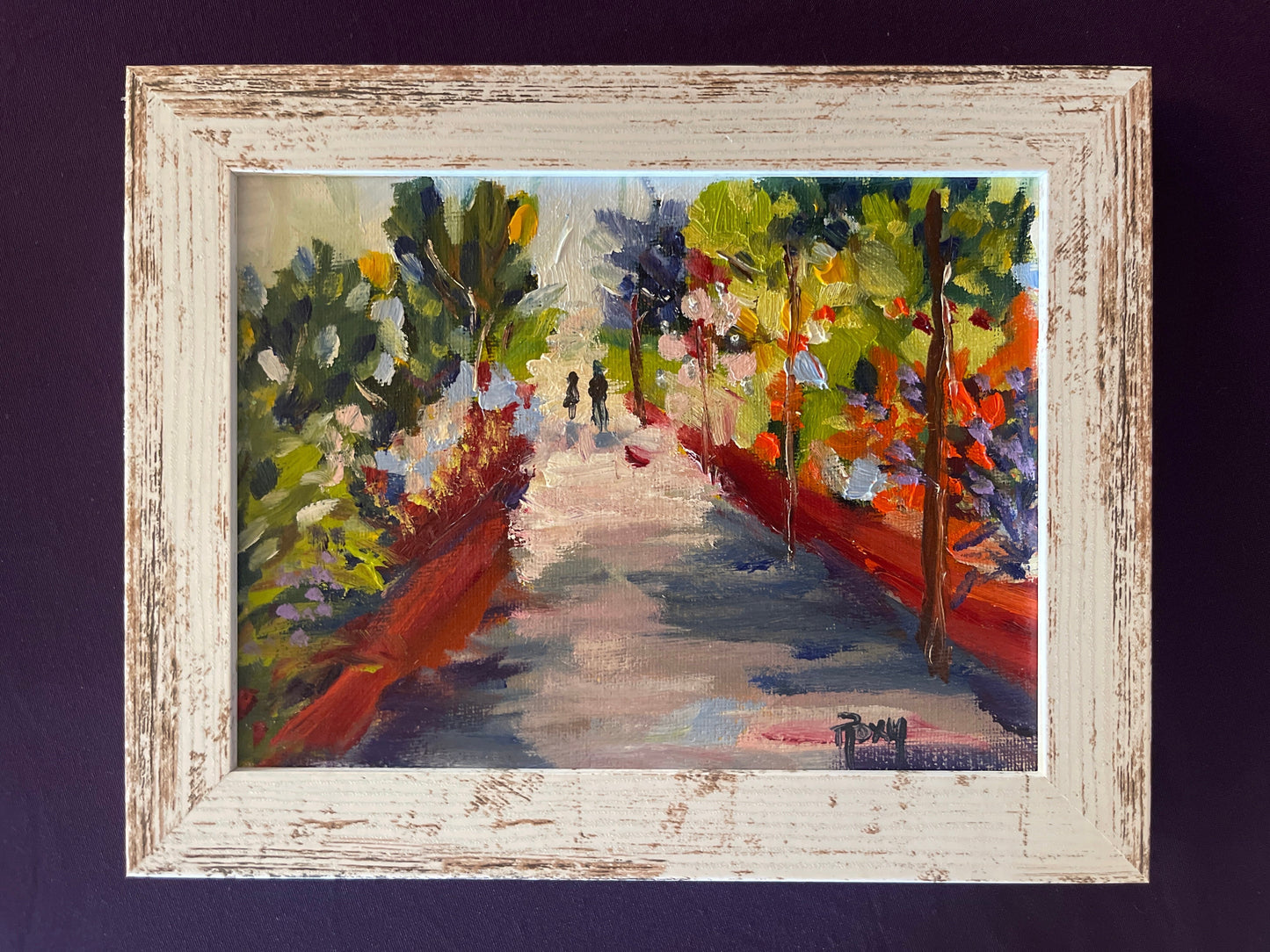 Paseo de San Diego Pintura al óleo original 6x8 Sin enmarcar