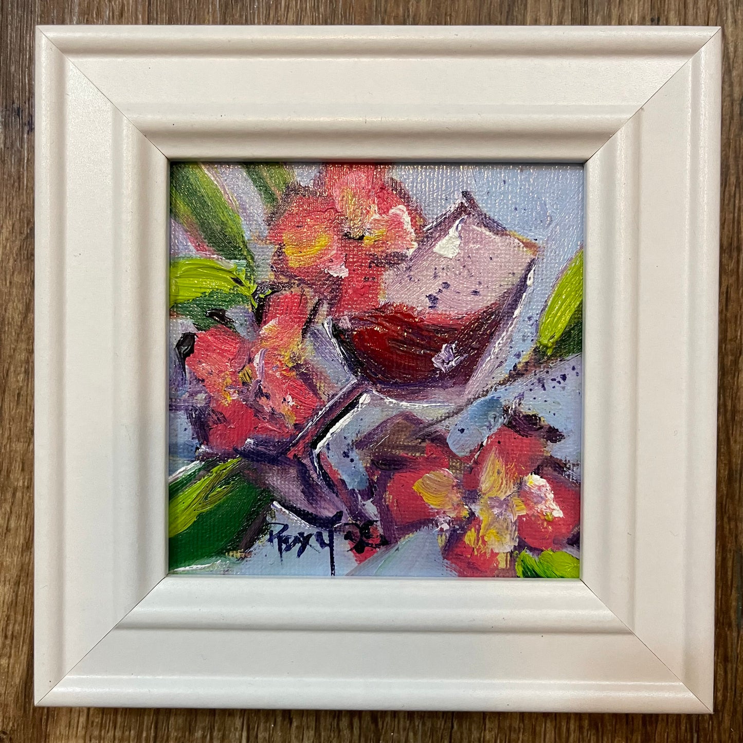 Sips of Spring-Original Oil Painting 4x4 Framed