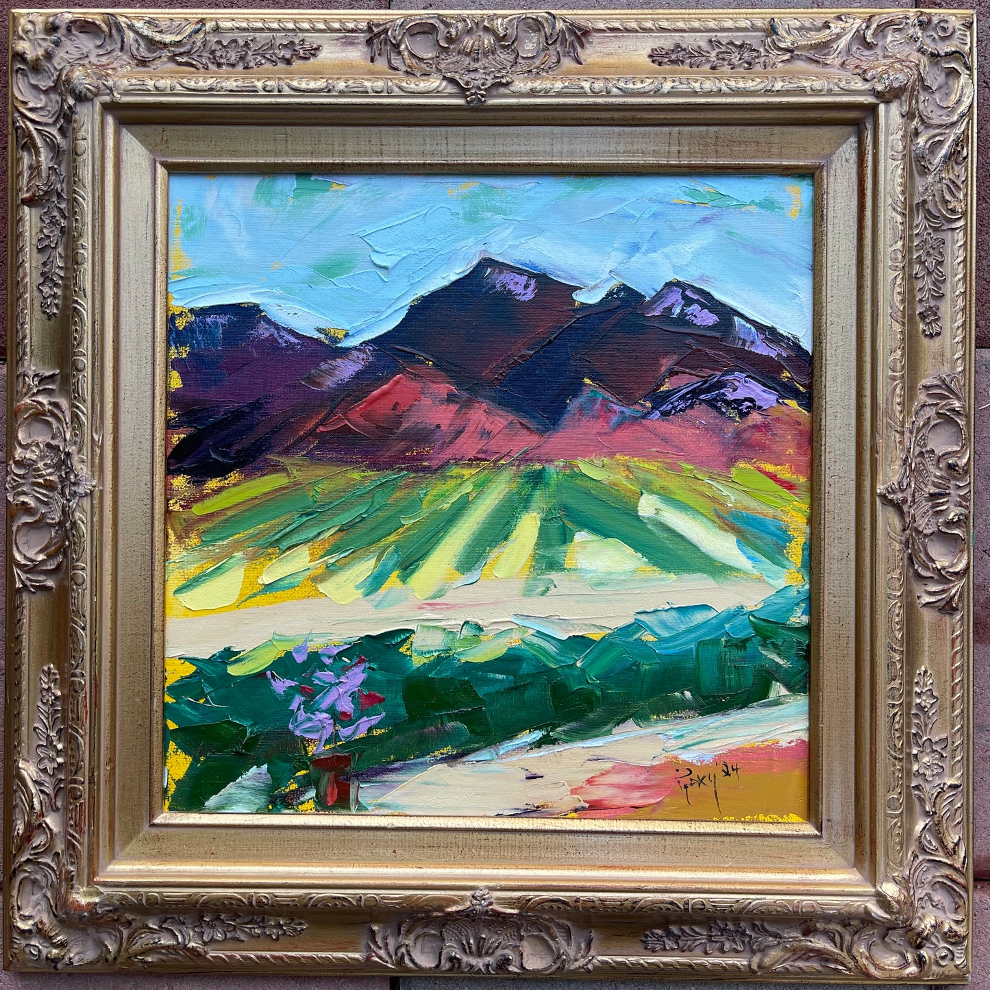 Mountain View at Chapin Family Vineyards -Original Palette Knife Oil Painting Framed