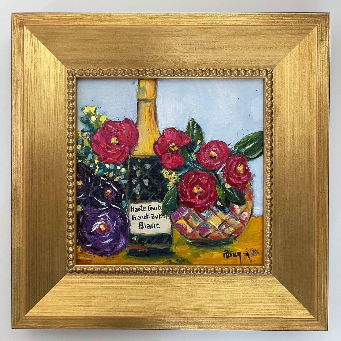 French Bubbles Original Oil Painting 8 x 8 Framed