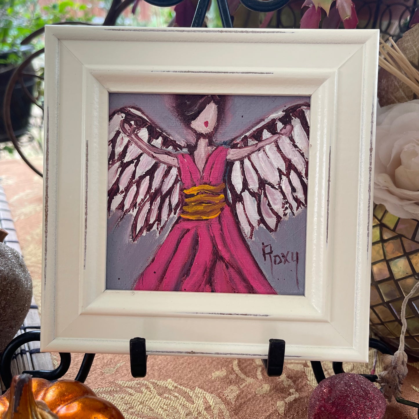 Pink Angel Original Oil Painting 4x4 Framed