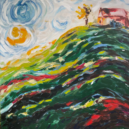 House on a Hill 30 x 30 Embellished Giclee Print