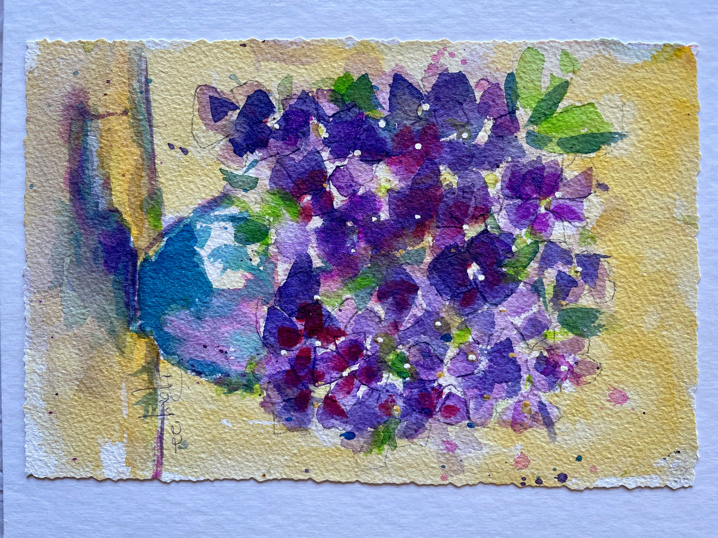 Purple Hydrangeas Original Watercolor Painting 8 x 10 Framed