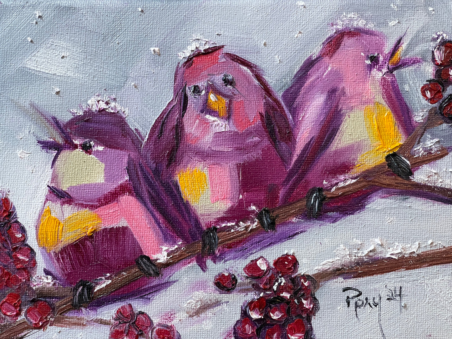 Chirpy Birds Original Oil Painting 6x8 Unframed