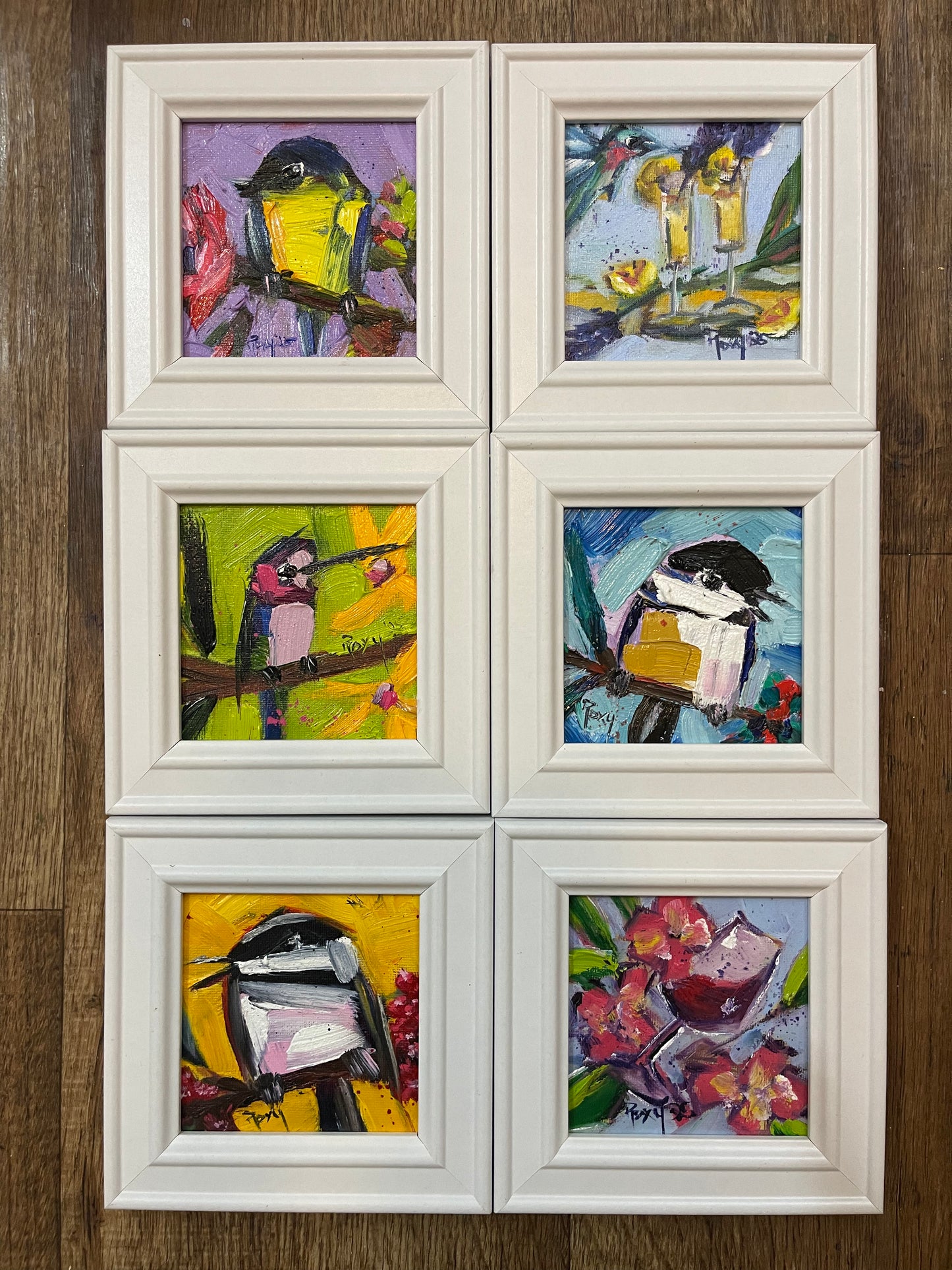 Sparkling Encounter  Hummingbird Original Oil Painting 4x4 Framed