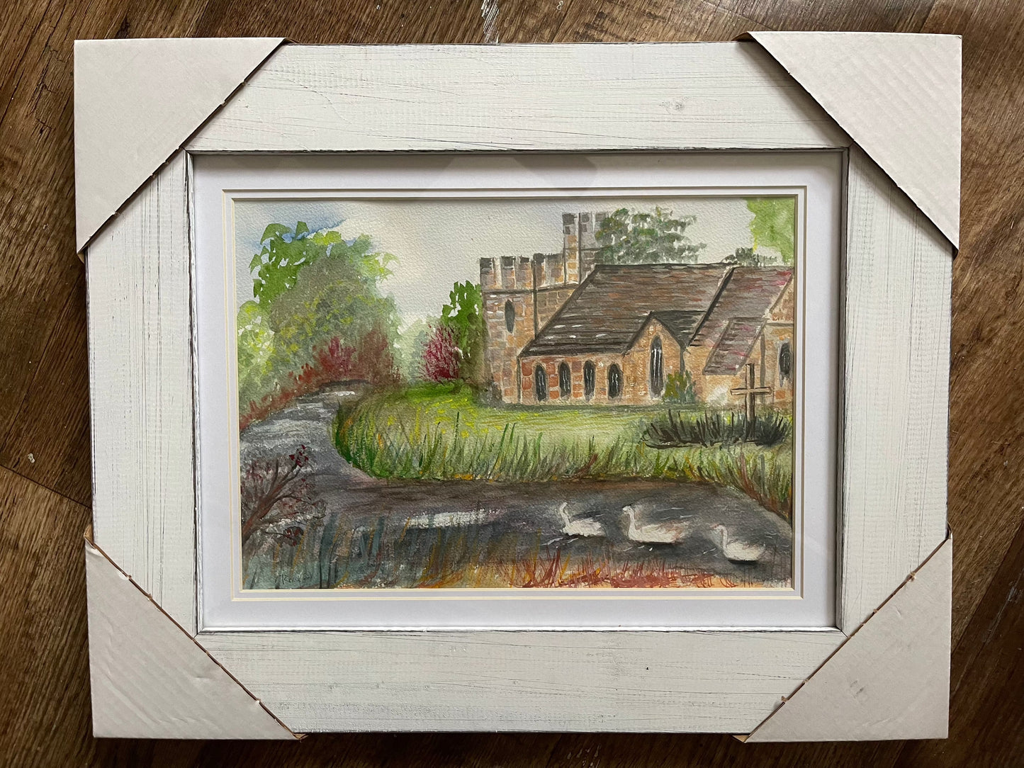 Stonehouse Church Cotswolds Peinture aquarelle originale encadrée