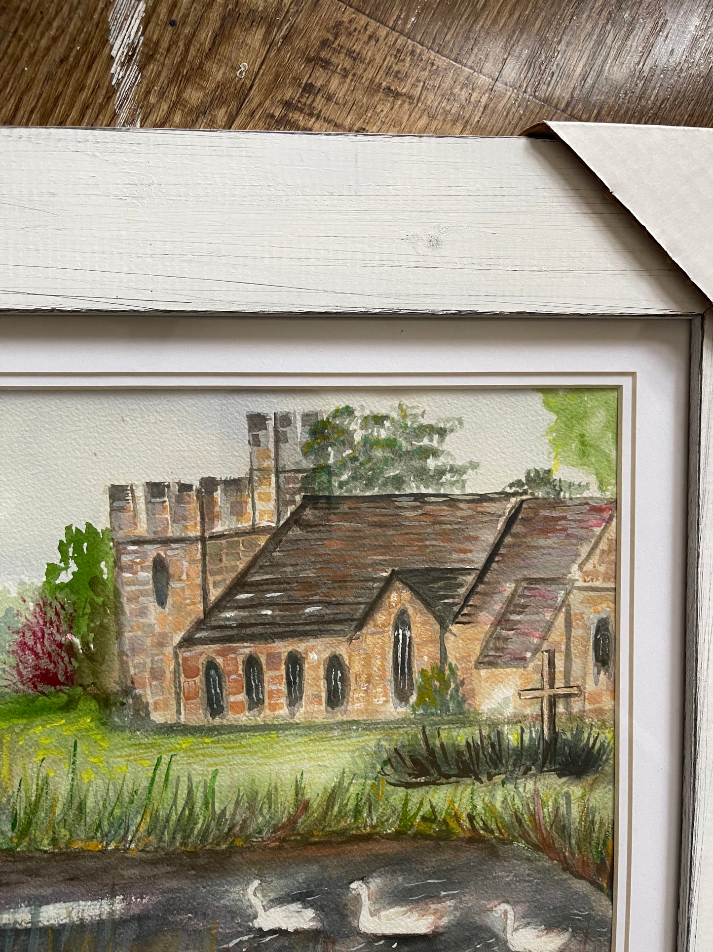 Stonehouse Church Cotswolds Peinture aquarelle originale encadrée