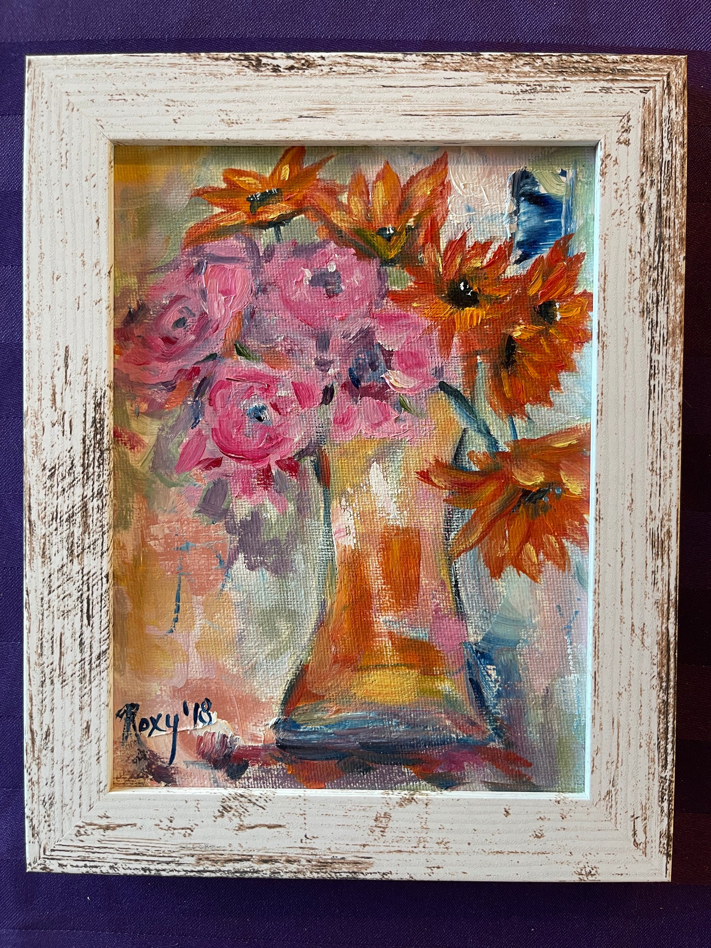 Montón de pintura al óleo original feliz enmarcada