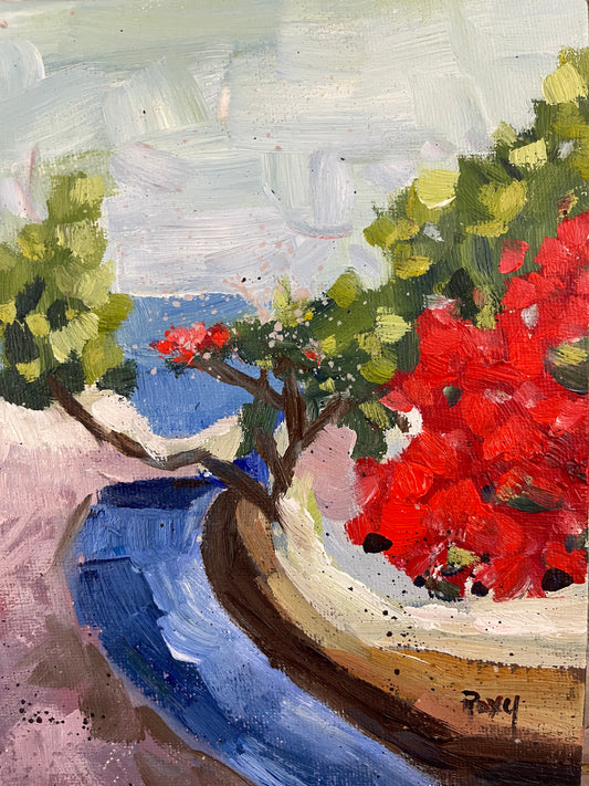 Bougainvillea by the Beach Original Oil Painting 6x8 Unframed