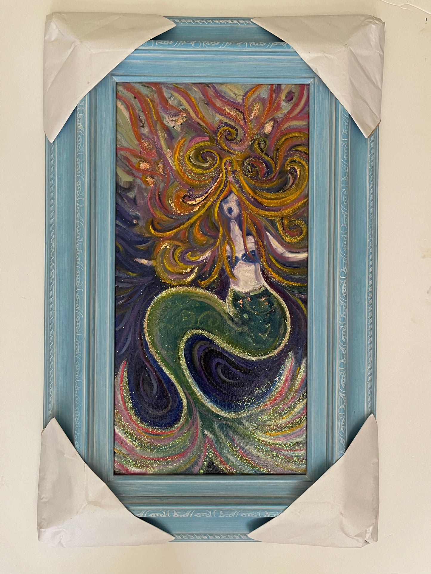 La sirène hurlante-(La sirène) Peinture à l’huile originale encadrée