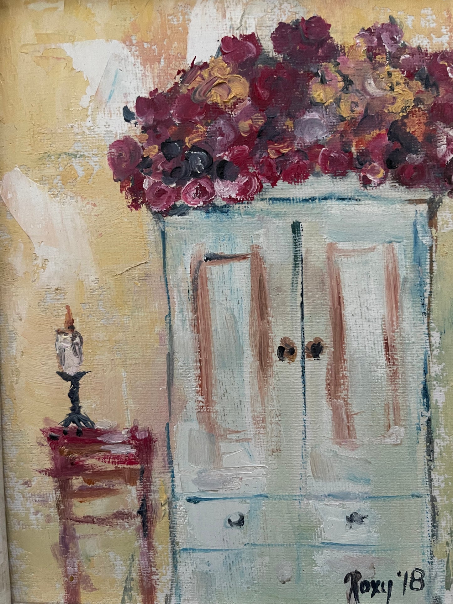 Roses on the Armoire-Original Oil Painting Framed