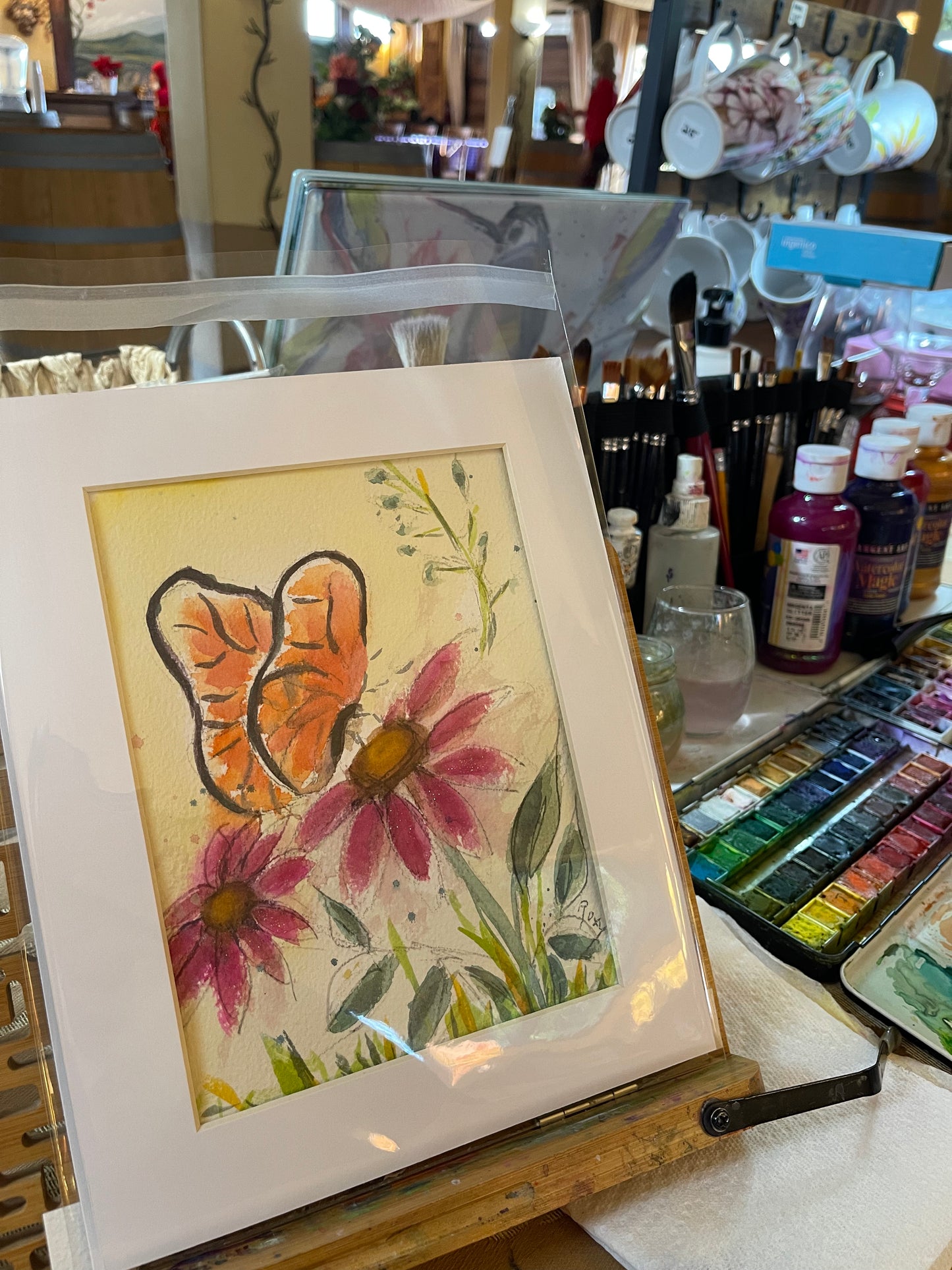 Butterfly on a Coneflower Original Watercolor Painting 6x8