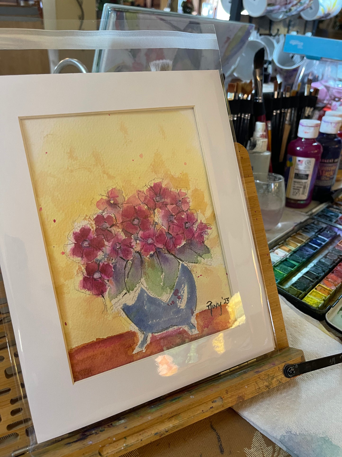 Pink Hydrangeas Original Watercolor Painting 6x8