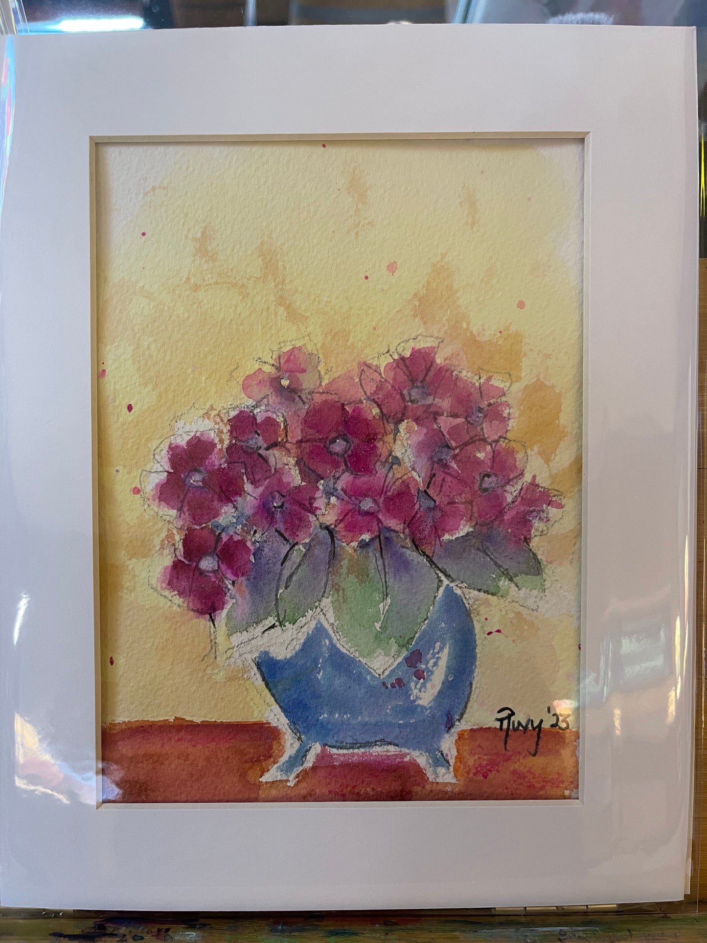 Pink Hydrangeas Original Watercolor Painting 6x8