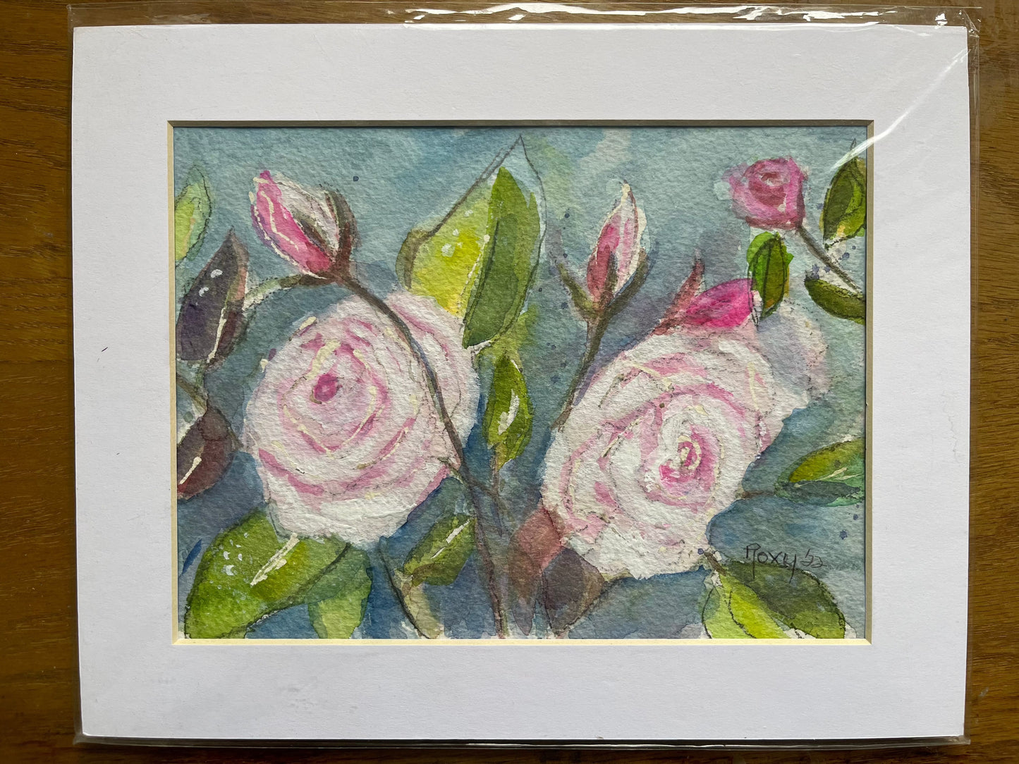 Rosas blancas esponjosas Acuarela original y pintura gouache 6x8
