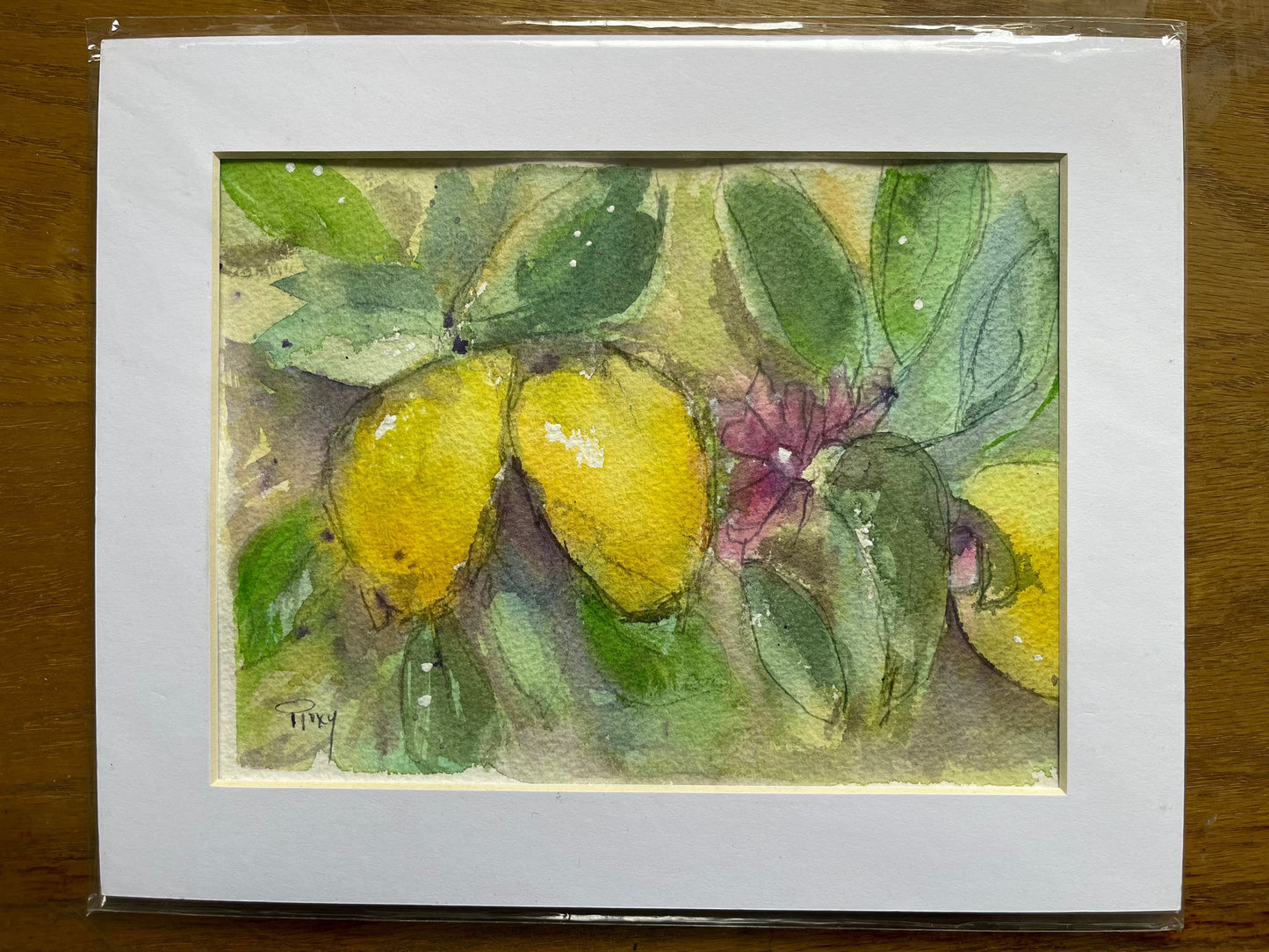 Citrons en vrac Aquarelle originale et peinture à la gouache 6x8