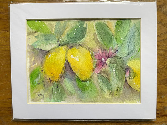 Limones Sueltos Acuarela Original y Pintura Gouache 6x8