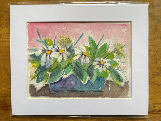 Daisies on the Table at Stanhill Court Surrey Original Watercolor and Gouache Painting 6x8