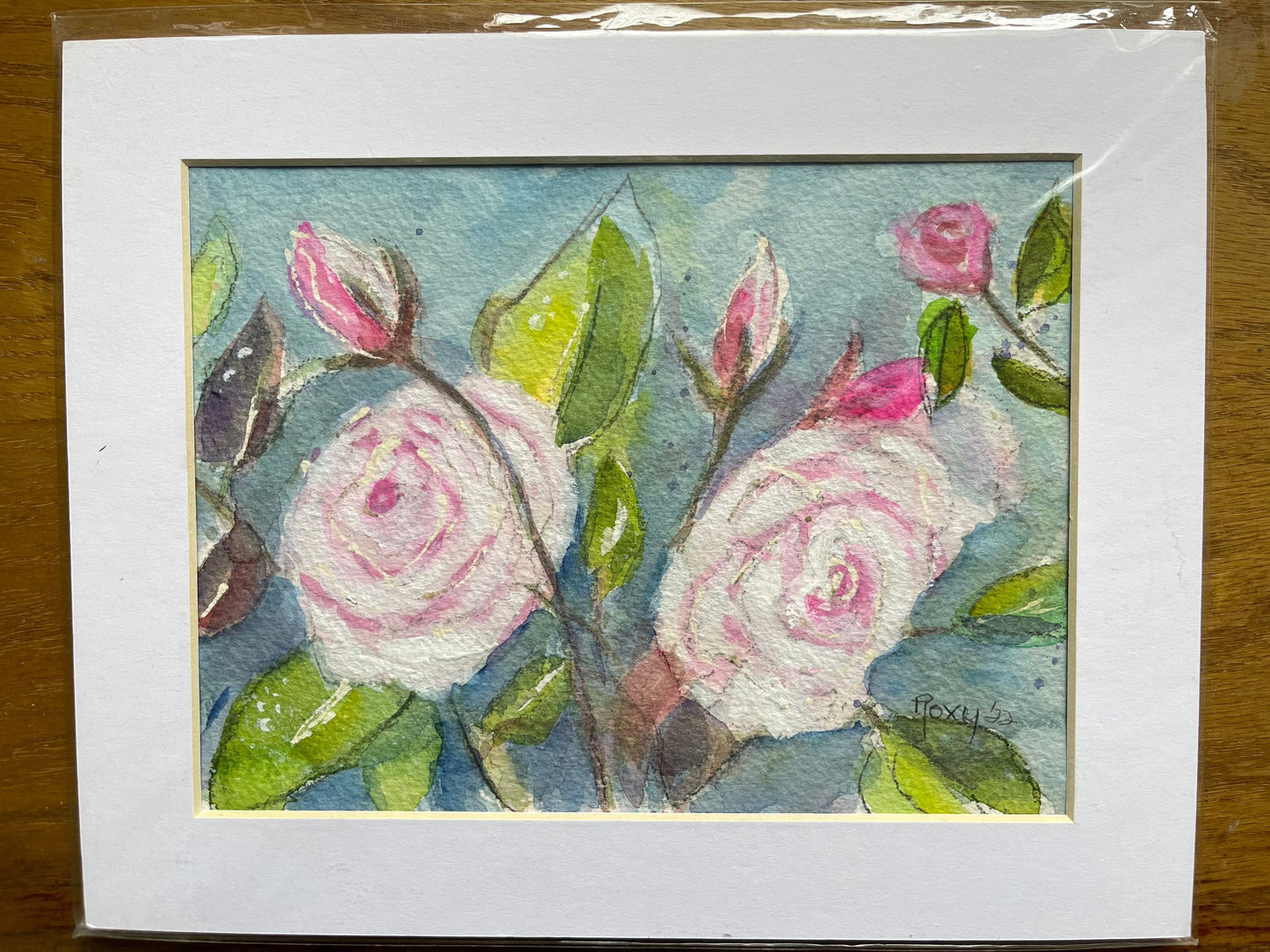 Roses blanches moelleuses Aquarelle originale et peinture à la gouache 6x8