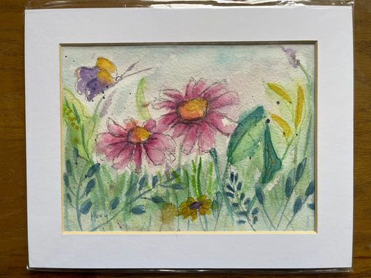Butterfly in the Garden Original Watercolor Painting 6x8