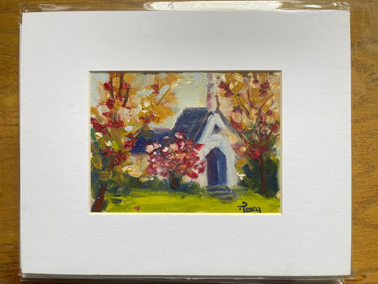 Peinture à l’huile originale de l’église de l’arrière-pays 5 x 7