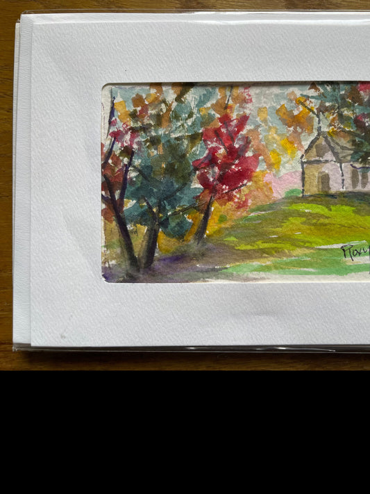 Little Church House in the Woods Original Watercolor Greeting Card