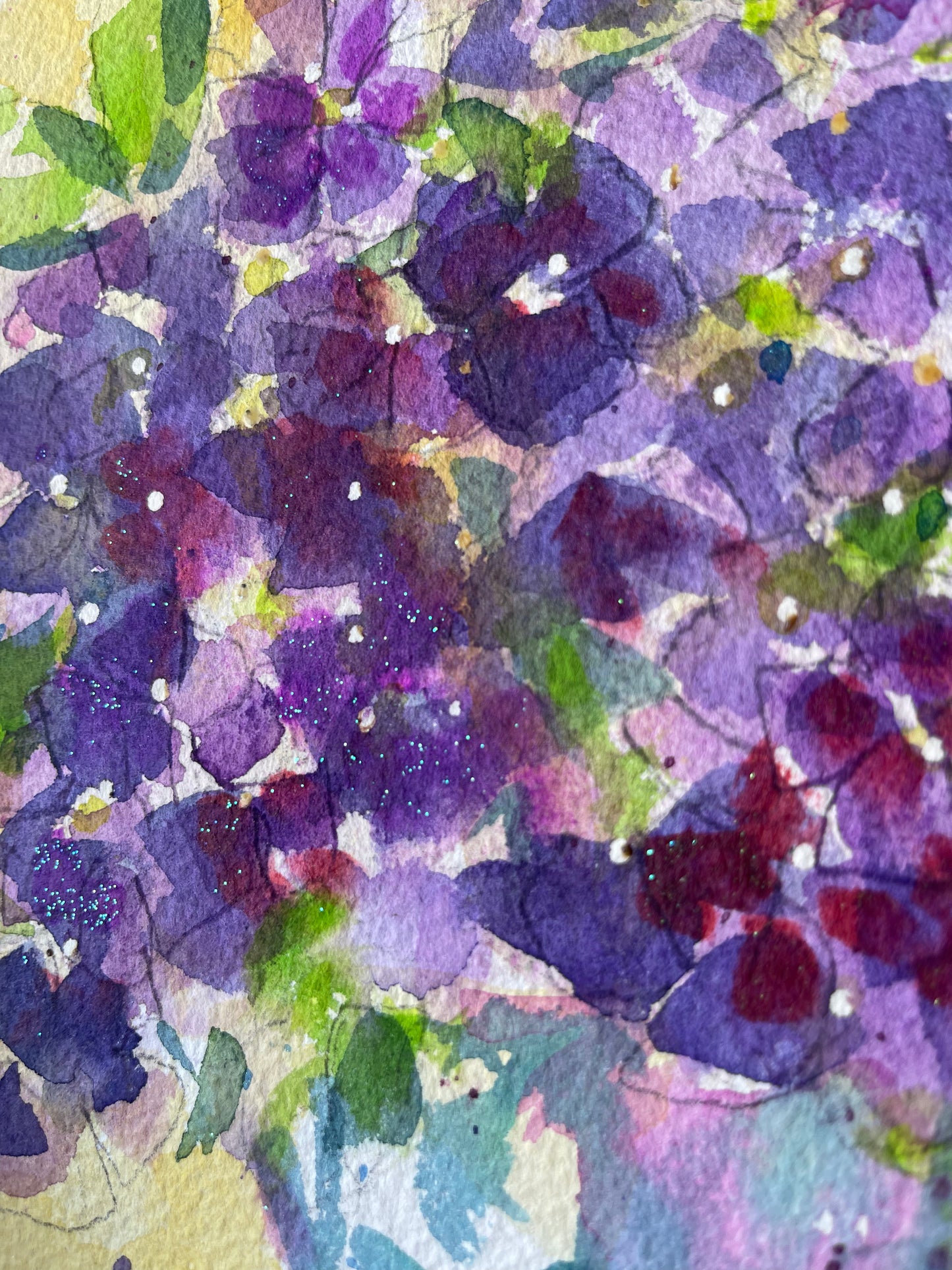 Purple Hydrangeas Original Watercolor Painting 8 x 10 Framed