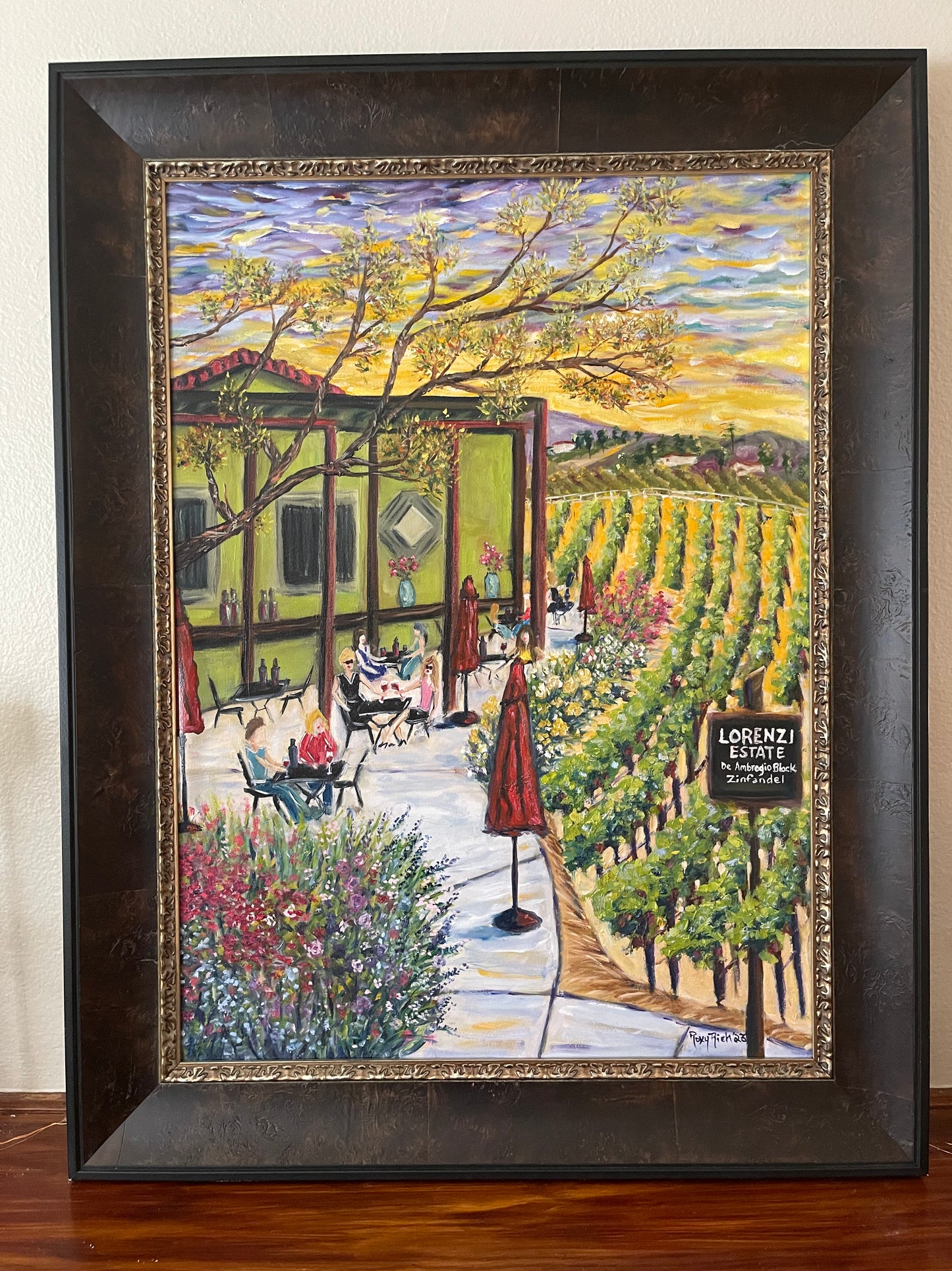 Lorenzi Estate Terrace Original Oil Landscape Painting Framed