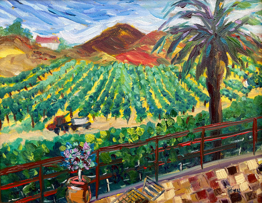 Vineyard View at Chapin-Original Contemporary Impressionism Oil Landscape Painting Framed