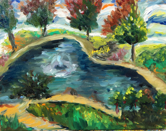 Temecula Duck Pond-Peinture originale de paysage à l’huile encadrée
