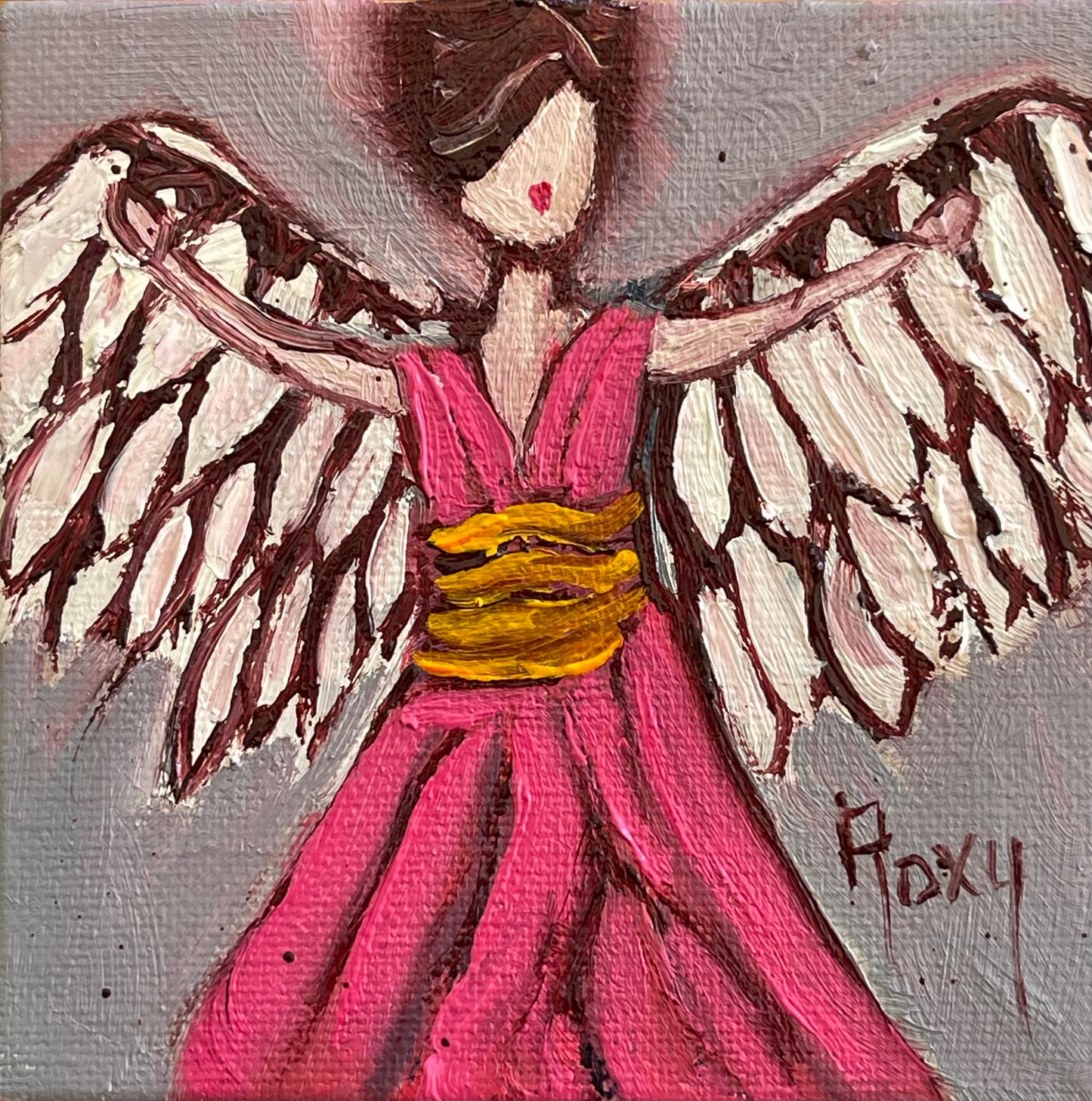 Pink Angel Original Oil Painting 4x4 Framed