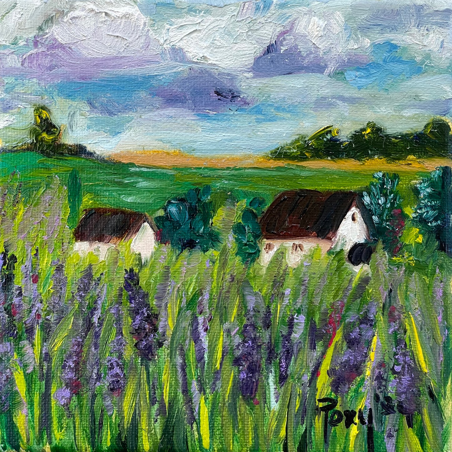 Cotswolds Lavender-Original Oil Painting 6in x 6in