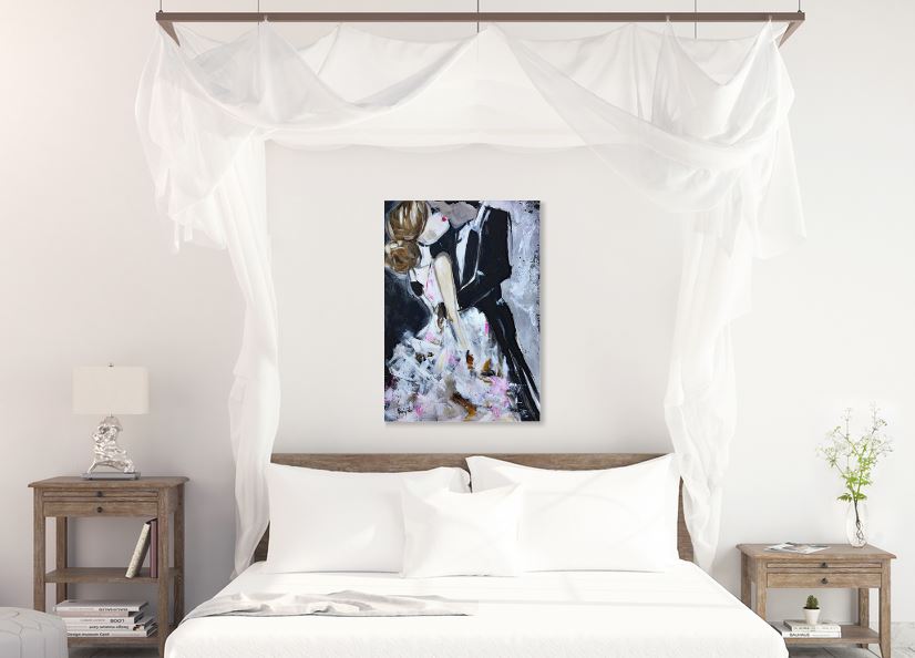 Love-Original Bride and Groom Kissing Painting Framed