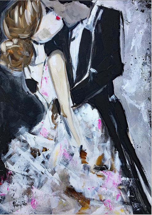 Love-Original Bride and Groom Kissing Peinture encadrée