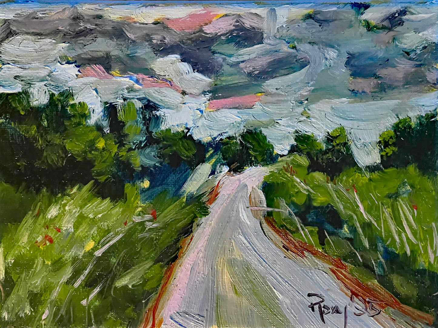 Lush Life -Driving through Cotswolds-Original Oil Painting 6x8 Framed
