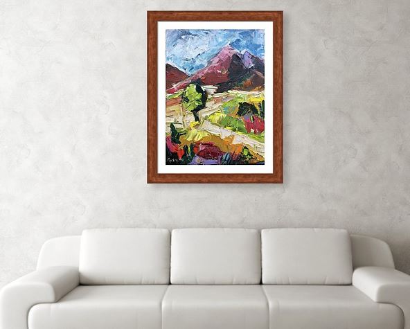 Senderos de montaña Original paisaje al óleo paleta cuchillo pintura enmarcada