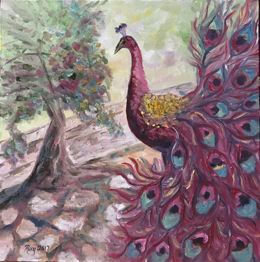 Purple Peacock -Original Cotswold Oil Painting Framed