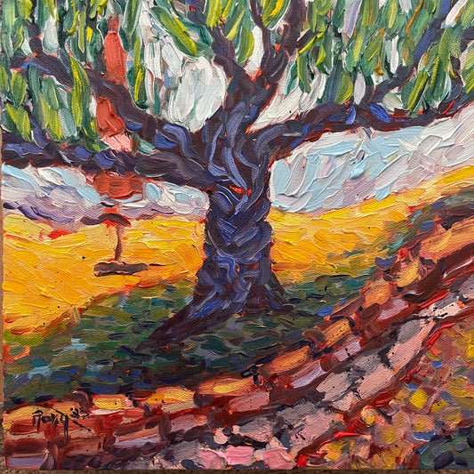 Anchor Tree en Lorenzi Estate Pintura al óleo original 10 x 10