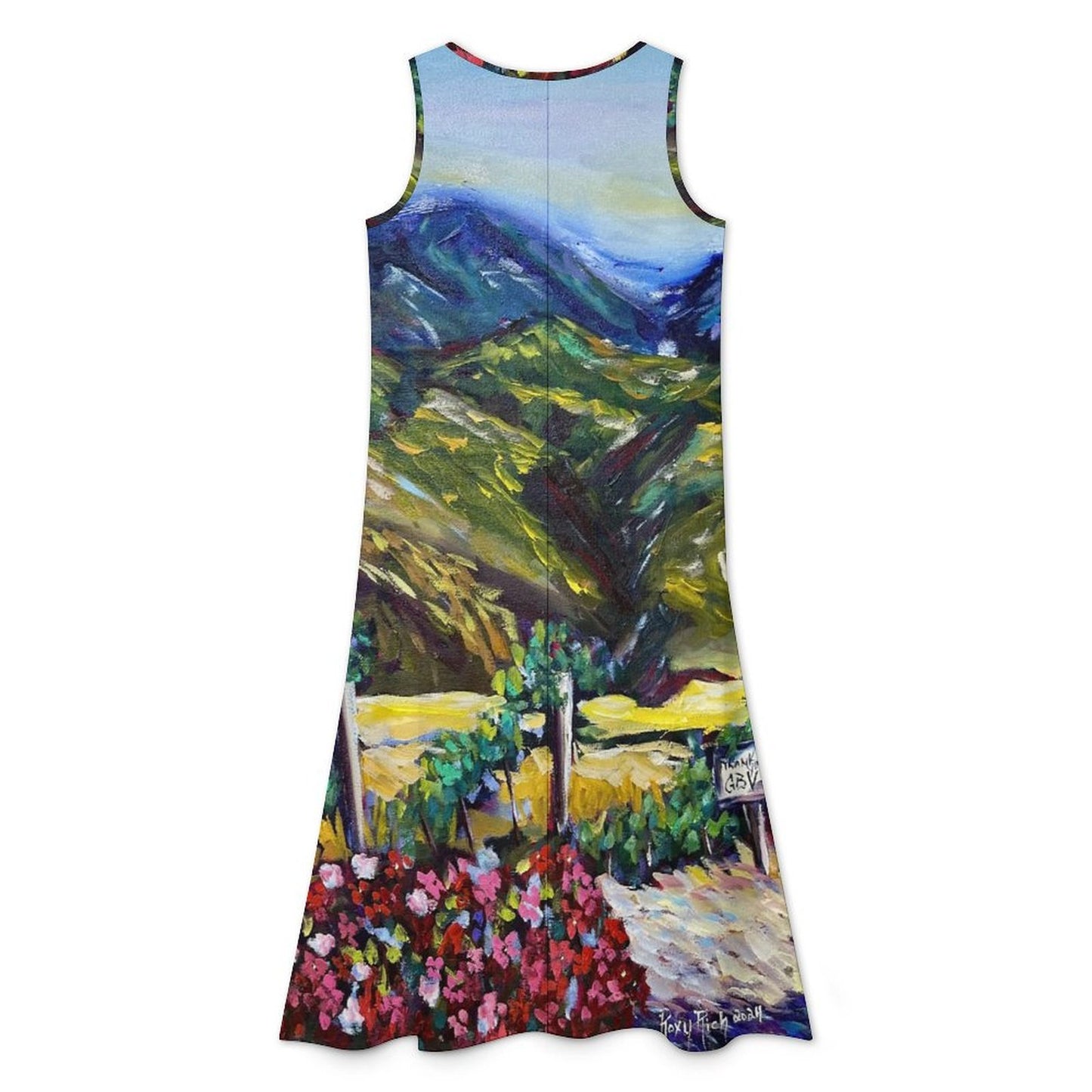 Fountain Vista at GBV #2 with GBV sign and Mountains Sleeveless High-Low Hem Dress