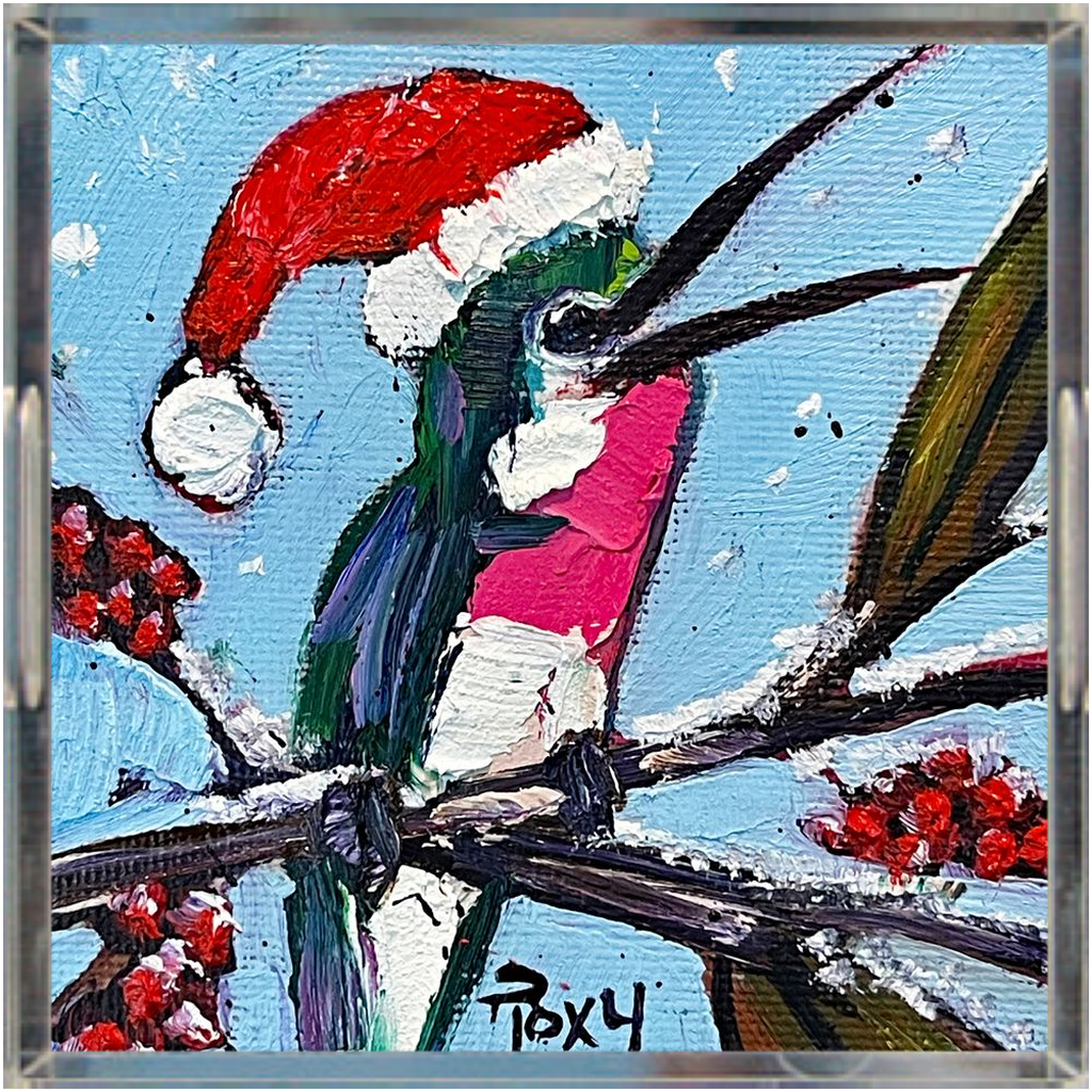 Merry and Bright Hummingbird Acrylic Tray