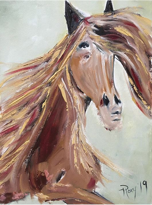 Pintura de caballo al óleo original de Blondie enmarcada